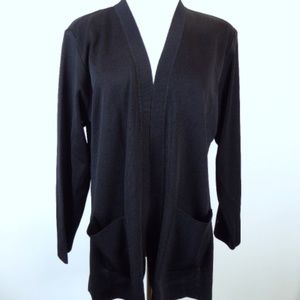 MISOOK knit black Open CARDIGAN SWEATER classic jacket Petite M travel